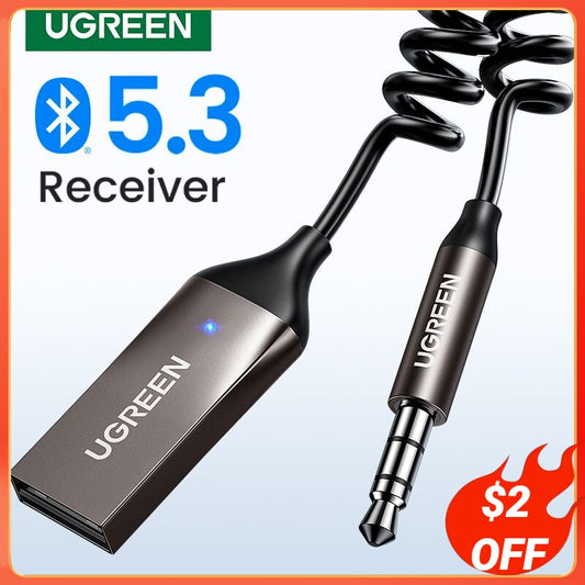 UGREEN Bluetooth Aux Adapter Wireless Car Bluetooth Receiver USB to 3.5mm Jack Audio Music Mic Handsfree Adapter for Car Speaker